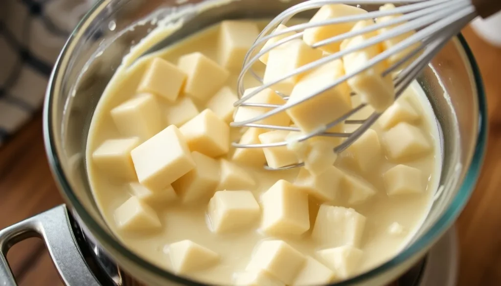 Faire fondre le chocolat blanc et la crème