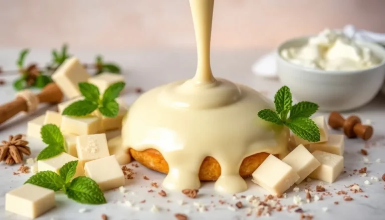 Ganache chocolat blanc crémeuse prête à être utilisée pour décorer des desserts