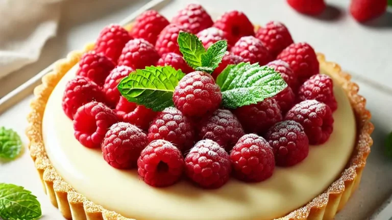 Tarte au chocolat blanc et framboise