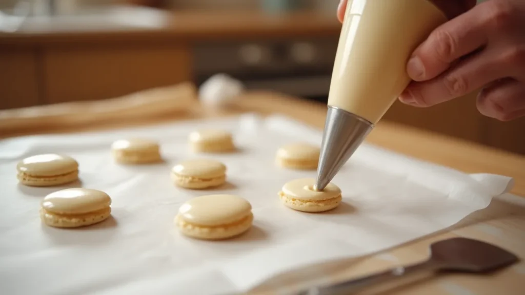 Pocher les coques de macarons