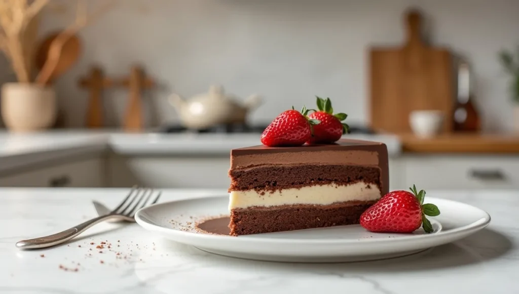 Gâteau 3 chocolats prêt à servir