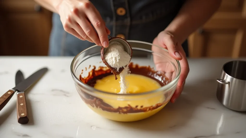 Incorporer le chocolat fondu et la farine