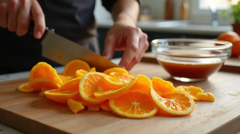 Préparation des écorces d’orange confites