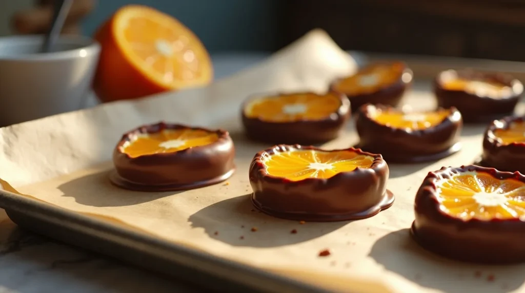 Séchage des orangettes au chocolat