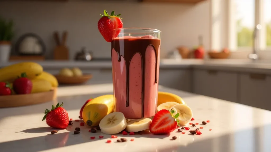 Smoothie fraise banane chocolat